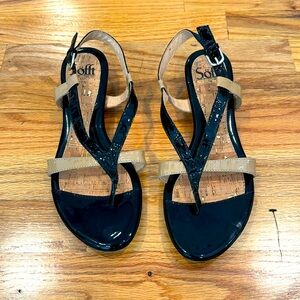 NEW Sofft sz 8 sandals. Black & nude patent leather, can be dressed up or down.